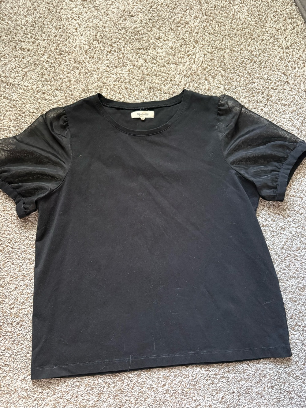 Madewell Black Puff-Sleeve Short Sleeve Tee